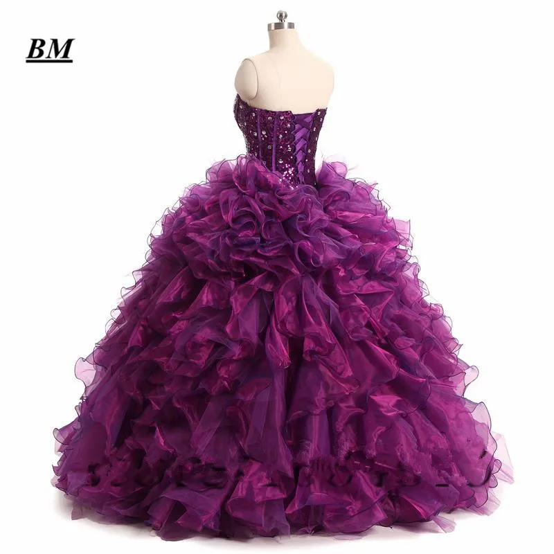 BM 2021 Stock Purple Quinceanera Dresses Ball Gown Beaded Sweet 16 Dresses Formal Prom Party Gown Vestido De 15 Anos BM60