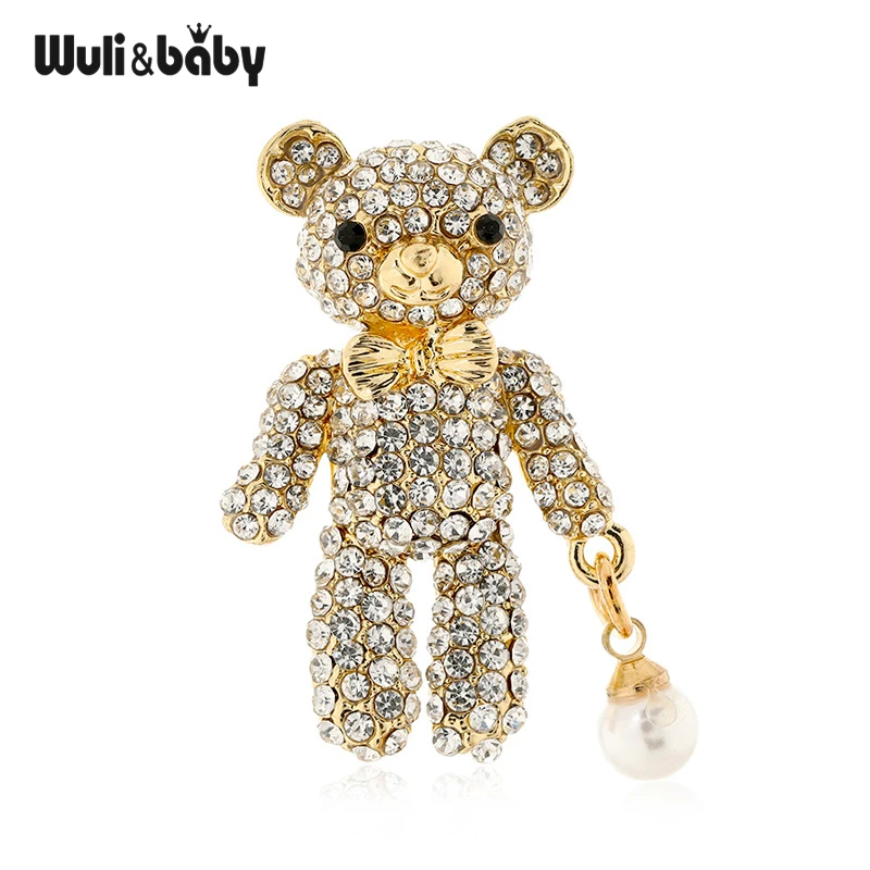 Wuli & Baby ประกาย Rhinestone หมีเข็มกลัดสําหรับผู้หญิงน่ารักคริสต์มาสสัตว์ PARTY Office เข็มกลัด Pins ของขวัญ