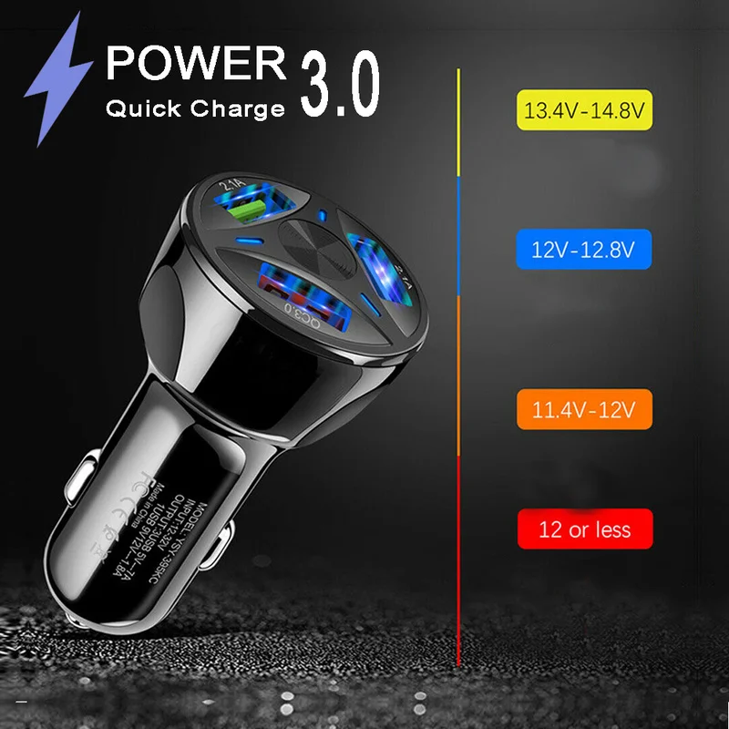 QC3.0 Quick Car Charger 3 Ports USB Charge 12V/24V Input 5V Output Universal Mobile Phone Fast Charge Power Adapter Car Products