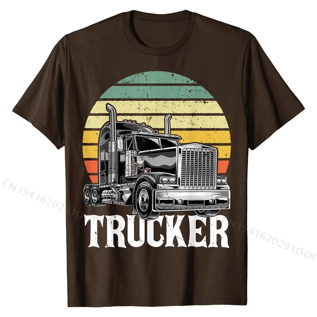 Retro Vintage Trucker Big Rig Semi-Trailer Truck Driver Gift T-Shirt Family Men Tops T Shirt Fitness Tight T Shirt Cotton Normal