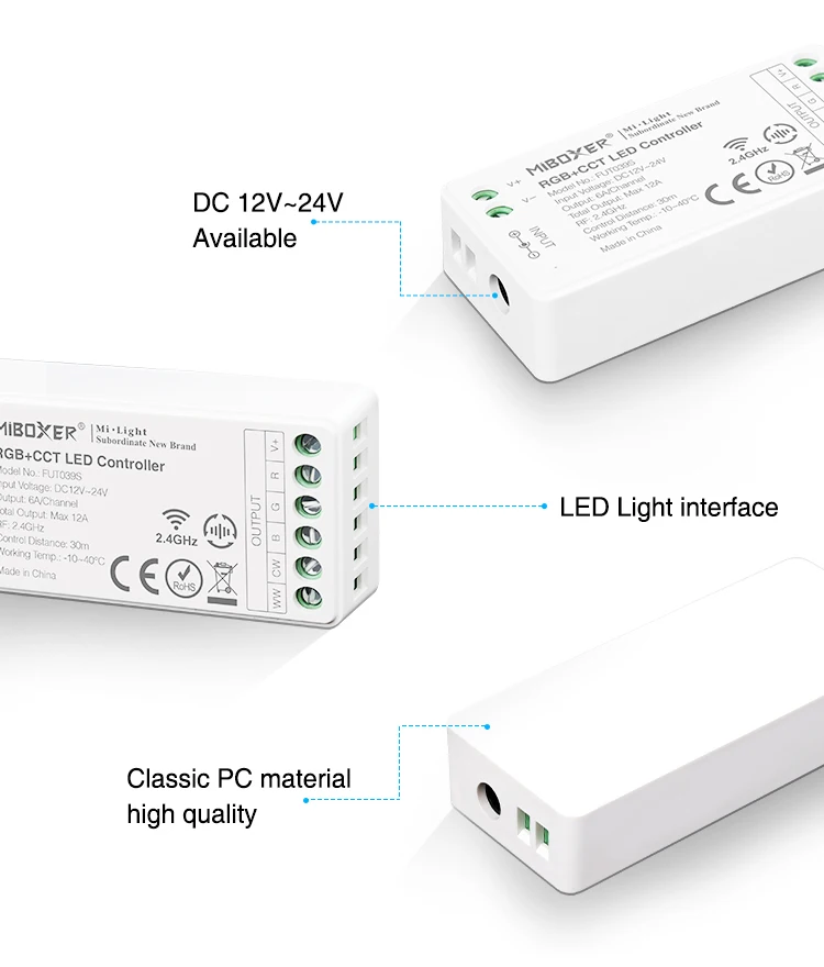 Imagem -04 - Miboxer Tamanho Pequeno Led Controlador 2.4ghz Fut035s Mais em Fut037s Mais em Dim Rgbw Rgb Cct Ccontroller Milight