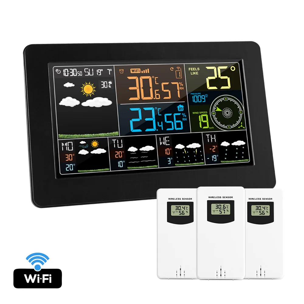 Digital Clock Weather Station wifi With 3 Sensor Thermometer Hygrometer Wall Watch Barometr Wireless Indoor Outdoor Table Clocks