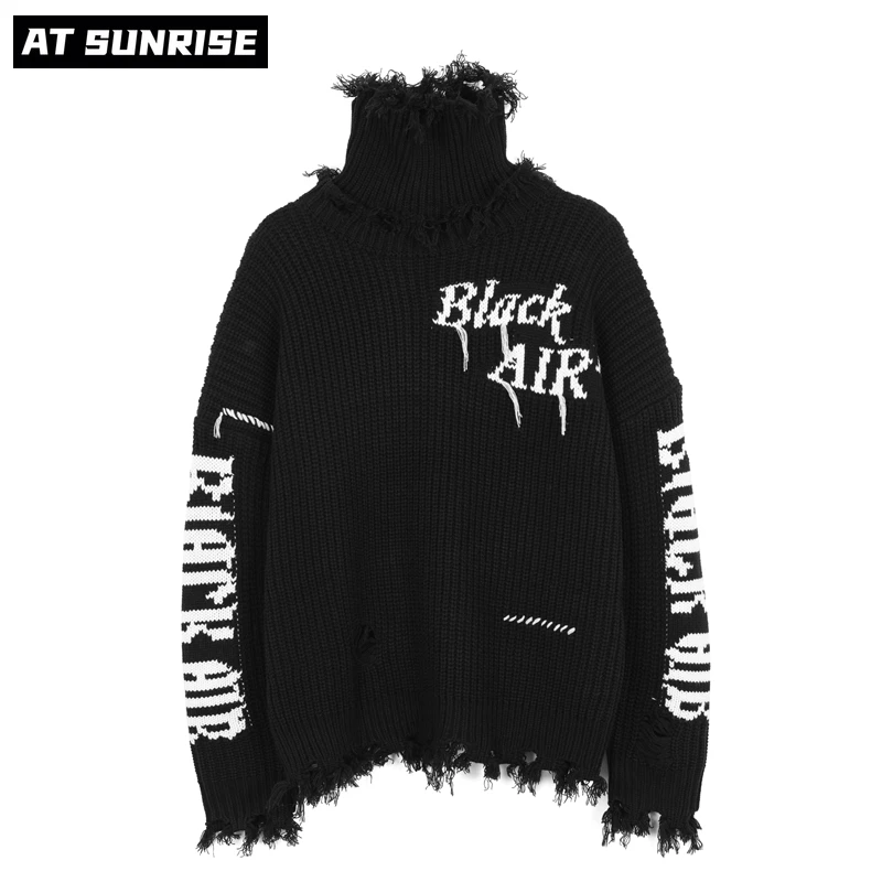 

Men HipHop Streetwear Harajuku black Hole Sweater 2021 Letter graphics necklace Sweater Knitted Sweater winter Cotton Pullover