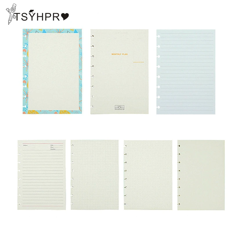 B6/A5/A4 Notebook Refill Papers for DIY Notebook with 7/8/11 Mushroom Holes Inner papars Lose Leaf Accessories LF19-289