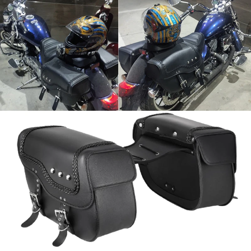 A Pair Motocycle Waterproof Saddlebag Side Tool Bag Pouch PU Leather Out Door Luggage Saddle Tool Bag Universal