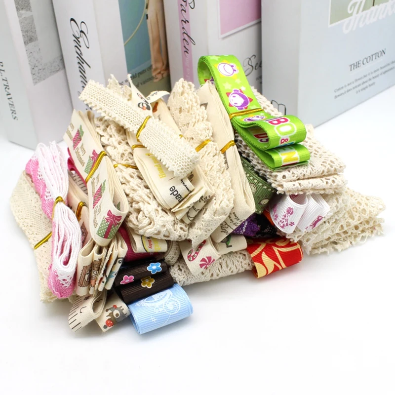 10 or 20pcs/lot (1pcs=1yard ) mix Cotton lace printed ribbon webbing Ribbons Fabric Trim DIY Sewing Handmade for Craft Materials