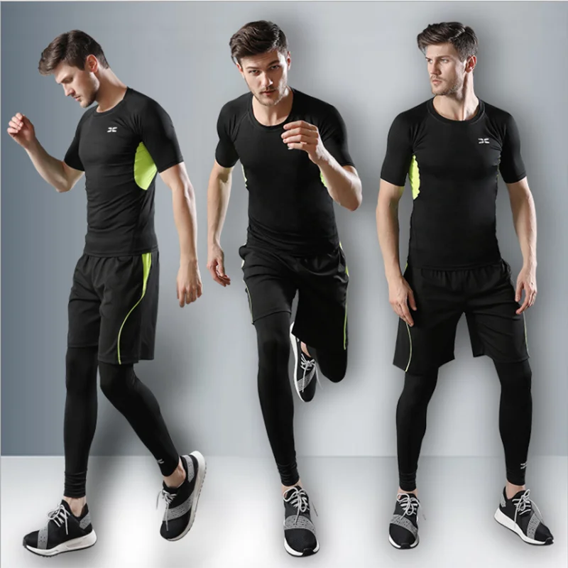 Men\'s 5-Piece Gym Mixed Martial Arts Fitness Jogging Quick-Drying Sports Suit Cycling Basketball Sports T-Shirt Leggings Running