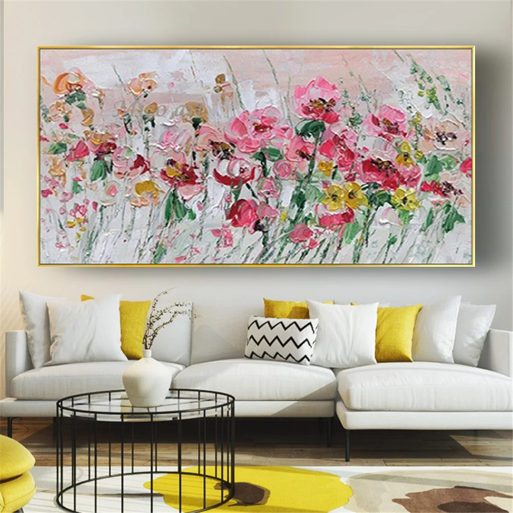 

Handpainted Abstract Yellow Costa Flower Lianas Oil Painting Wall Art Picture On Canvas For Living Room Home Decor Poster Mural