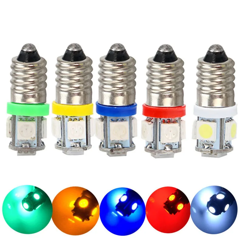 

50pcs E10 6.3V 12V 24V Car LED Screw Lamp Auto Warning Signal Indicator Light Bulbs 5050 5SMD Warm White Blue Red Green Yellow