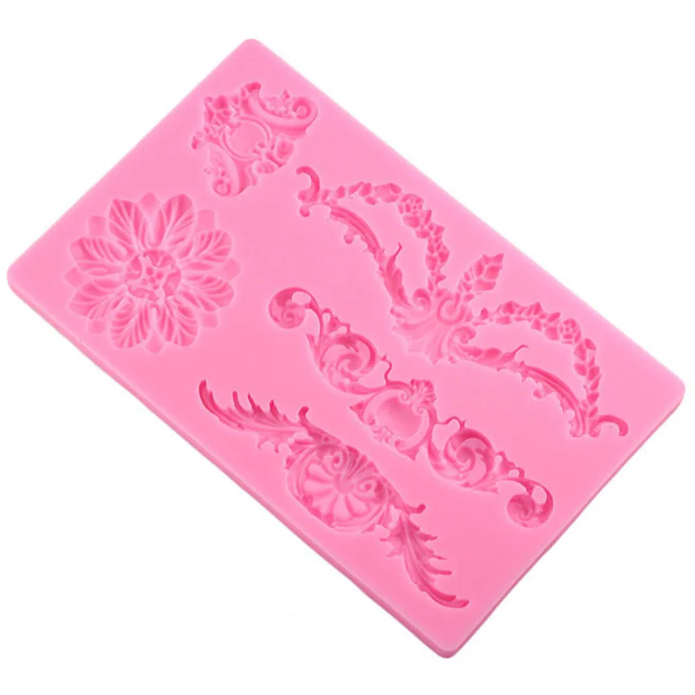 DIY Cake Border Frame Silicone Molds 3D Baroque Scroll Relief Flower Wedding Fondant Decorating Molds