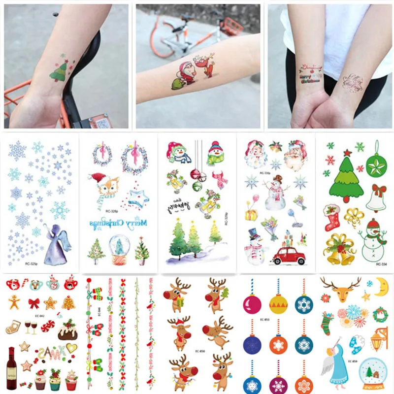 Christmas fake tattoo sticker for kids snow tree deer gift pattern body arm sticker Cartoon style temporary tattoo sticker RA043