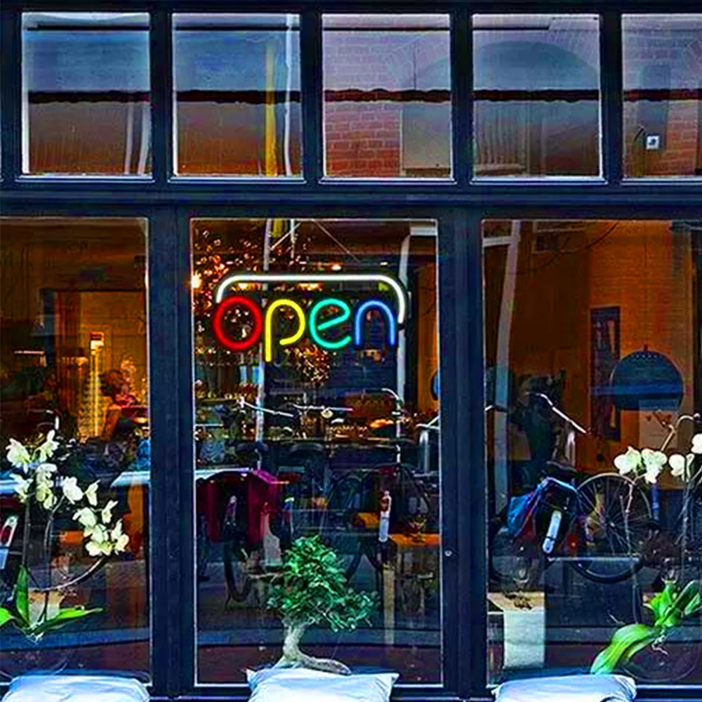 LED Neon Light  Open Sign Flashing USB Shop Working Hours Change Colors Advertising Bright lamp in Shop Door Handmake