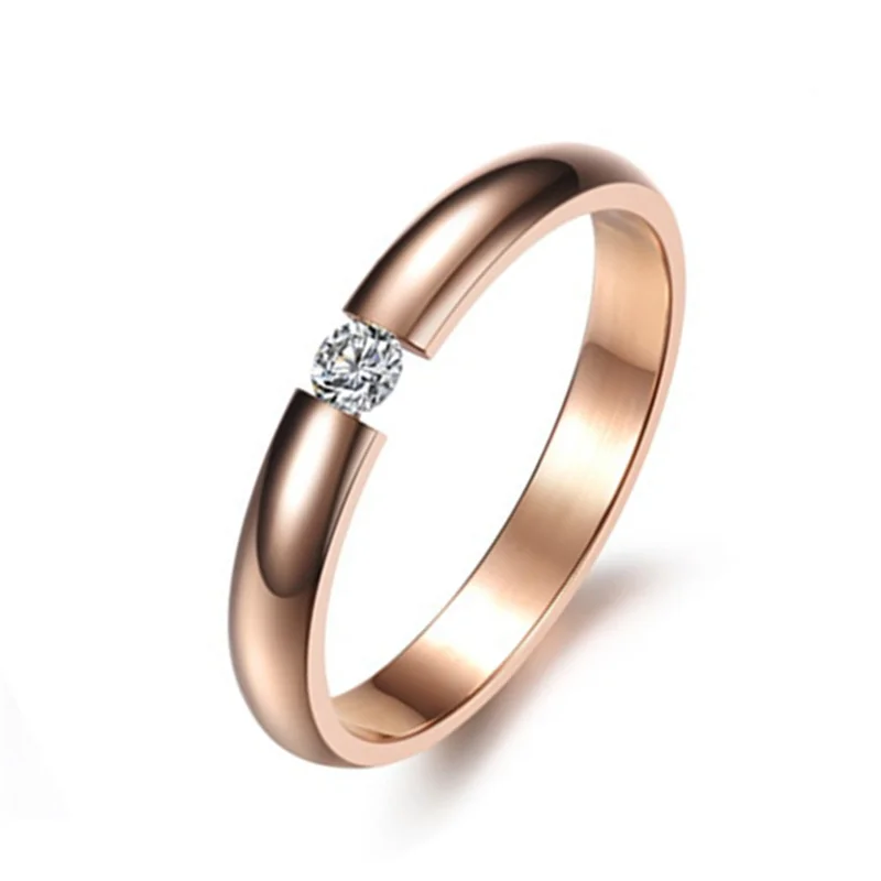 4MM Cubiz Zircon CZ Titanium Steel Ring for Women