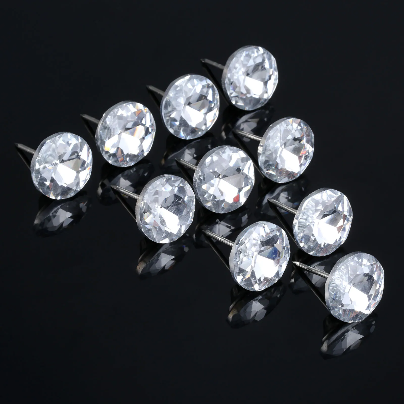 10Pcs 14/18/20/22mm Diameter Diamond Crystal Glass Upholstery Nails Button Tacks Studs Pins Craft Sofa Wall Furniture Decoration