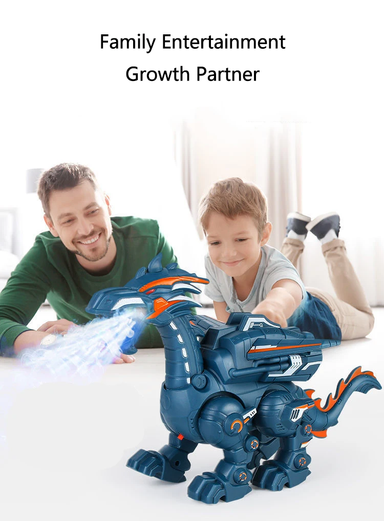 Electric Dinosaur Toy Simulation Atomize Fire Dinoasur Walking Shaking Head Water Spray Cool Light Kids Mechanical Dragon Toy