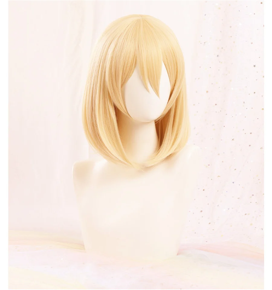 Anime Howl Synthetic Hair Short Blonde Yellow Cosplay Wig With Ring Earring Necklace Heat Resistant Hair Party Wigs + A Wig Cap