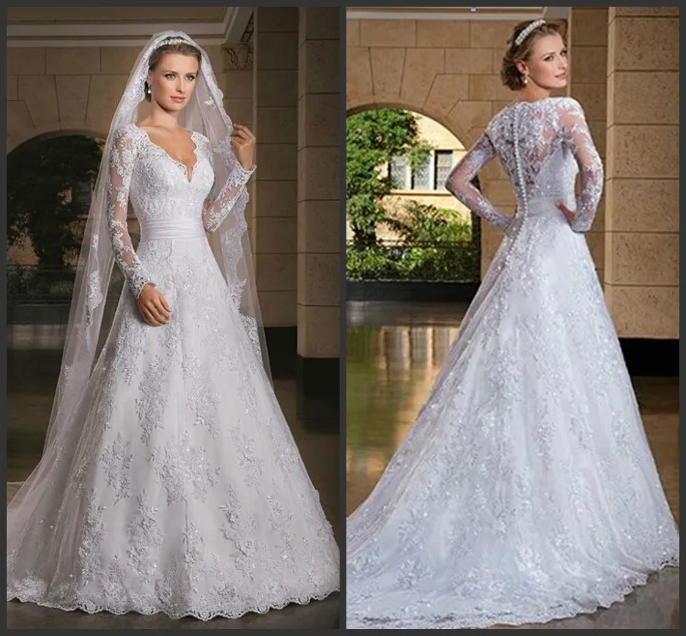 

New Style Luxury lace appliques Trail Long Sleeve bridal Gown vestido de noiva 2025 robe de mariee custom made wedding dresses