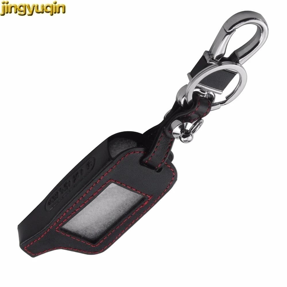 Jingyuqin 4 Button Leather Car Key Cover Case For Russian Version Vehicle Security Two Way Car Alarm System TOMAHAWK X5 Keychain