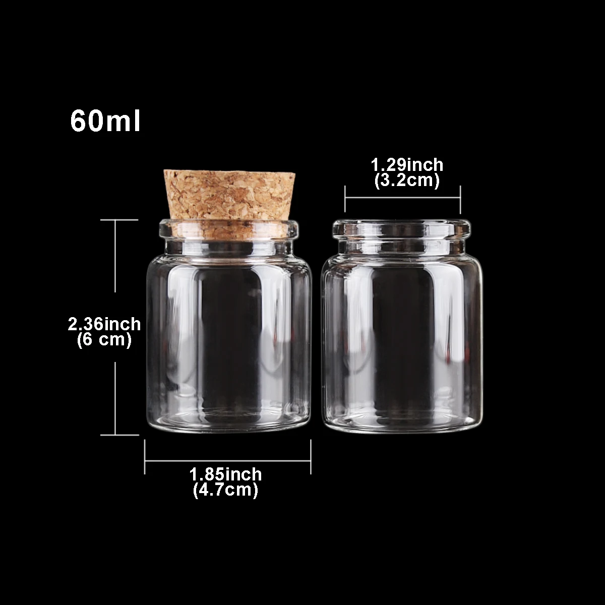 12 pieces 60ml 47*60mm Glass Bottles with Cork Stopper Spice Bottles Pill Container Candy Jars Vials DIY Craft for Wedding Gift