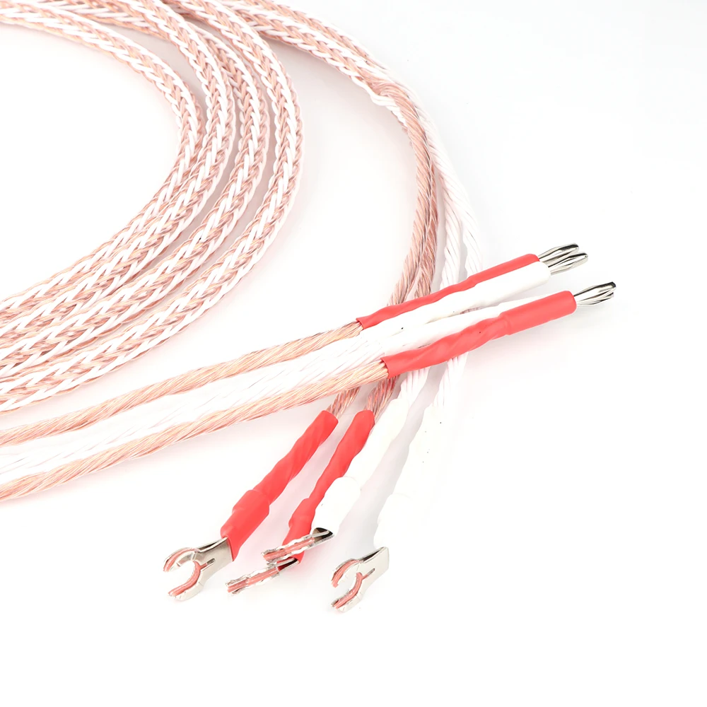 

Pair 8 Twist cable 6N OCC single copper Speaker Cable Audiophile loudspeaker Cable with 2 banana to 4 spade