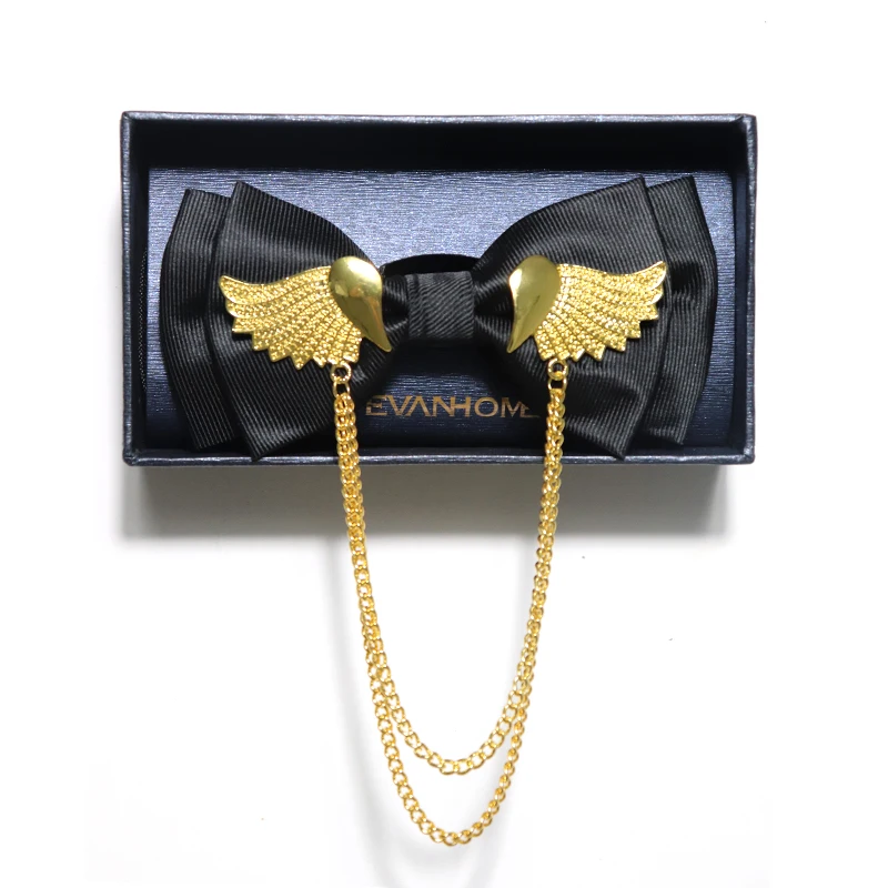 

Designers Brand Metal Golden Wings Bow Tie for Men Party Wedding Accessories Dress Butterfly Double Layer Male Bowtie Gift Box