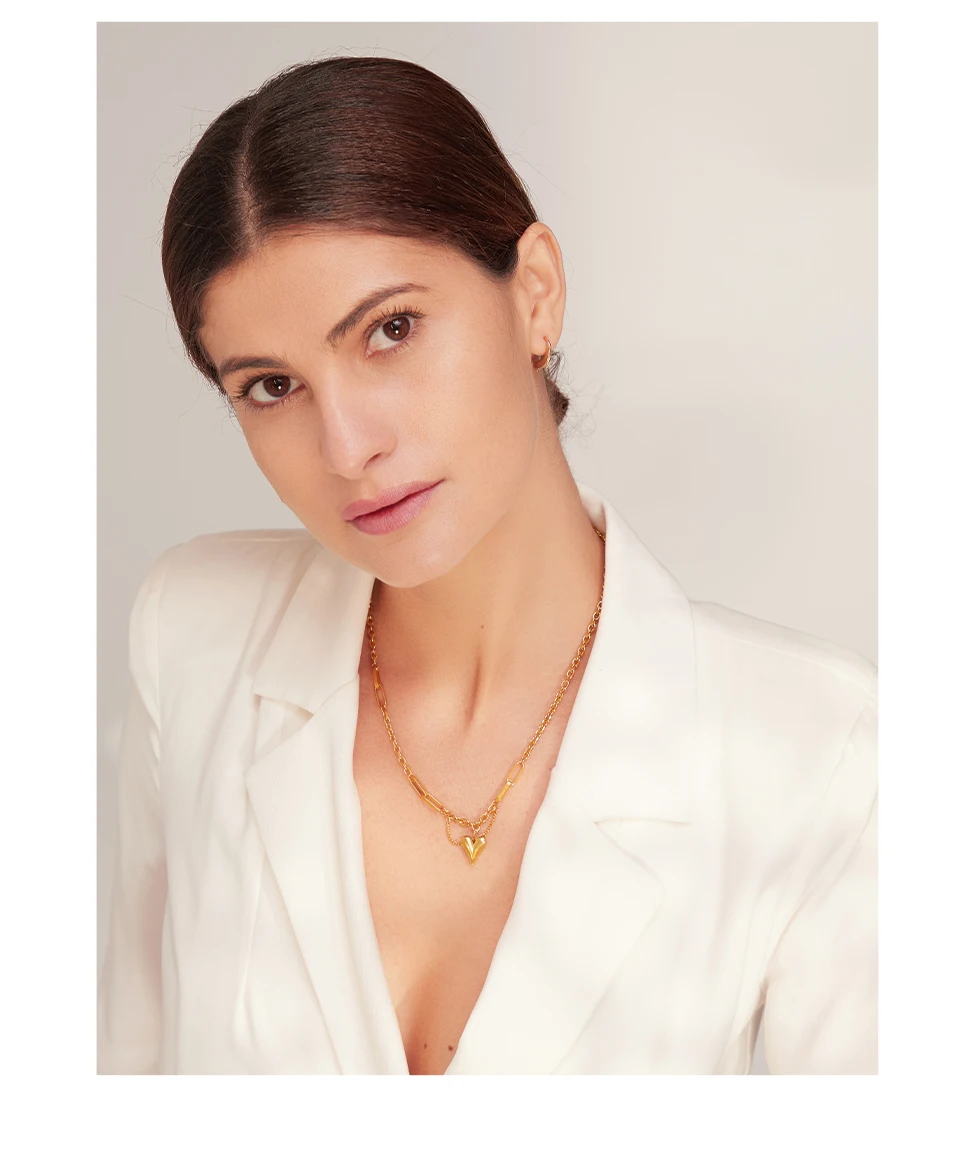 Yhpup romantische Herz Anhänger Halskette für Frauen hochwertige Edelstahl 18 k Metall Textur Choker Halskette Jubiläum – Detail 4