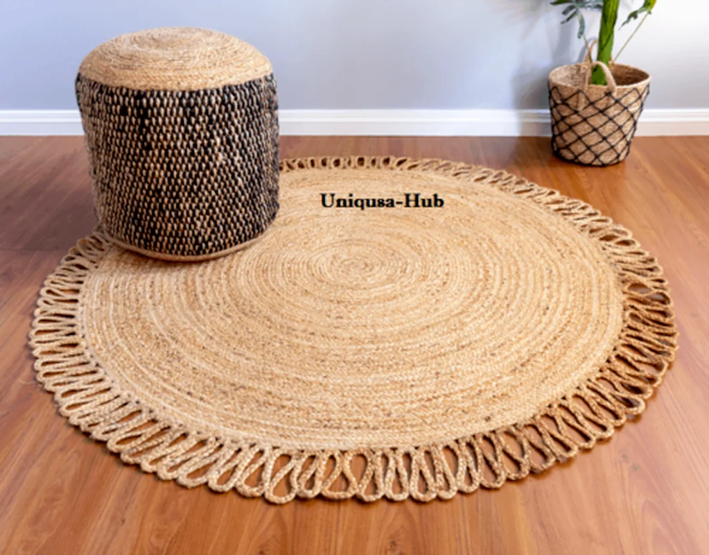 

Rug Round 100% Natural Jute Handmade Reversible Living Area Carpet Decor Rugs Bedroom Decor