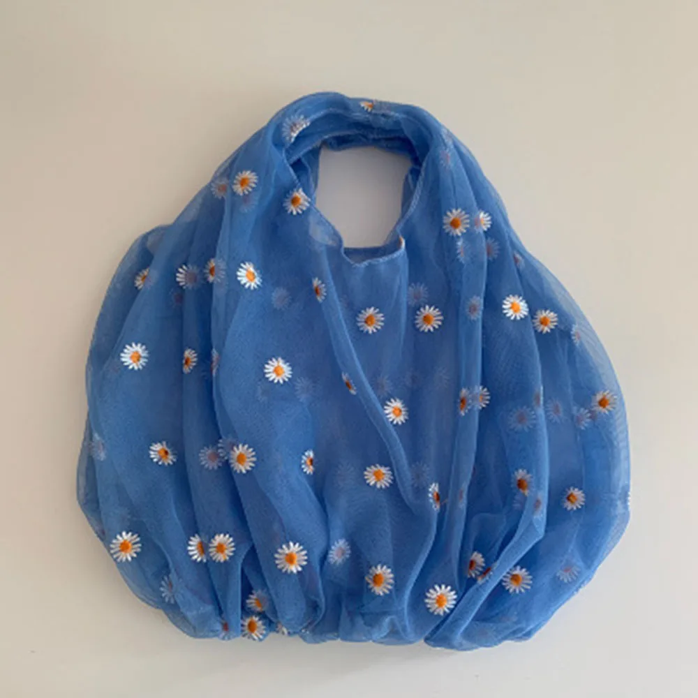 Sac à Main Brodé de Fleurs en Organza, Décontracté, Pliable, pour le Recyclage, Shopping, pour Femme, Sacs d\'Épicerie, pour les Voyages, pour