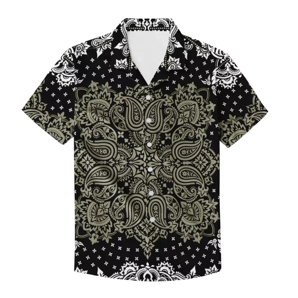 Luxury design pink bandana shirts for Men brand new Paisley Crew neck Short-Sleeve Gym Wear big size fashion shirt Men