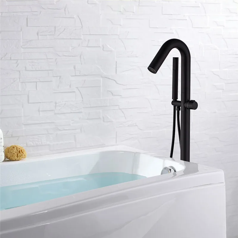 Tuqiu Black Bathtub Faucet Floor Stand Bathtub Mixer 360 Degree Rotation Spout with Handshower Head Bath Mixer Shower