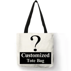 Personal Customize Women Tote Bag Linen Canvas Bag With Print Logo Custom Your Pictures Shopping Bags DIY Hand Shoulder Bags