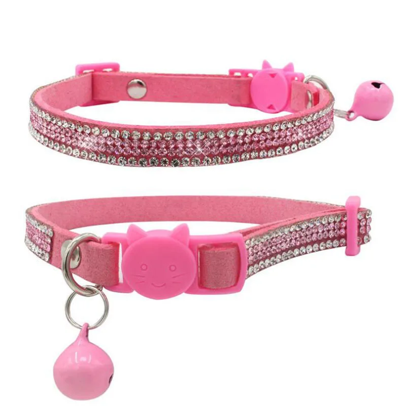 Pet Dog Collar Harness Shiny Rhinestone Dog Collar Soft Safety Collar With Bell Anti-Lost Head Buckle for Small Dog Pet Supplies