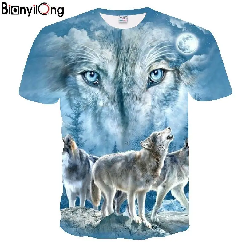 

Футболка Мужская/женская летняя с 3D-принтом Луны и волка