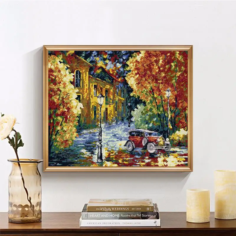 Street view after the rain Counted cross stitch kits DIY art pattern 11CT 14CT printed canvas cotton needlework home decor craft