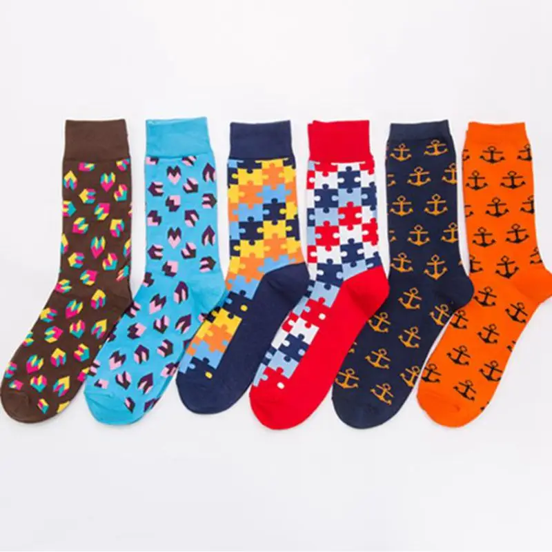 Fashion Color Men's socks Classic Lovely Geometric Puzzle Happy Sailing Anchor Pattern Unisex Suitable AutumnLovers Cotton Socks