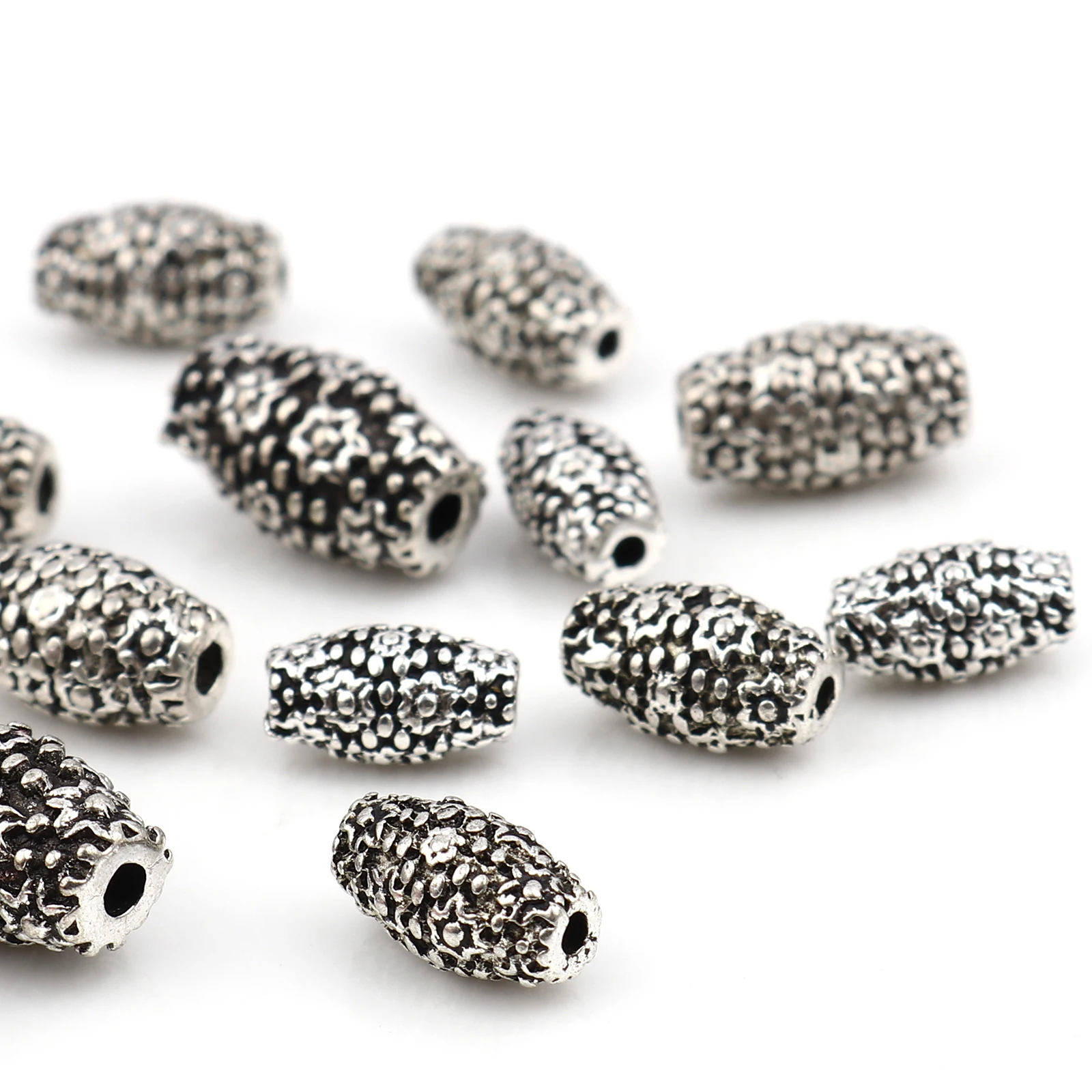 DoreenBox Vintage Flower Cover Barrel Spacer Beads Spacer Beads Silver Color Metal Bead For Jewelry Making Handmade DIY Finding