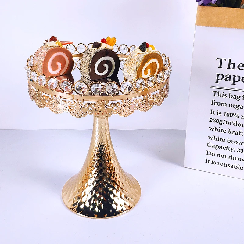 1pcs Gold Mirror Cupcake Stand Crystal Metal Creative  Large Fruit Plate Basket Home Set Cake Tool