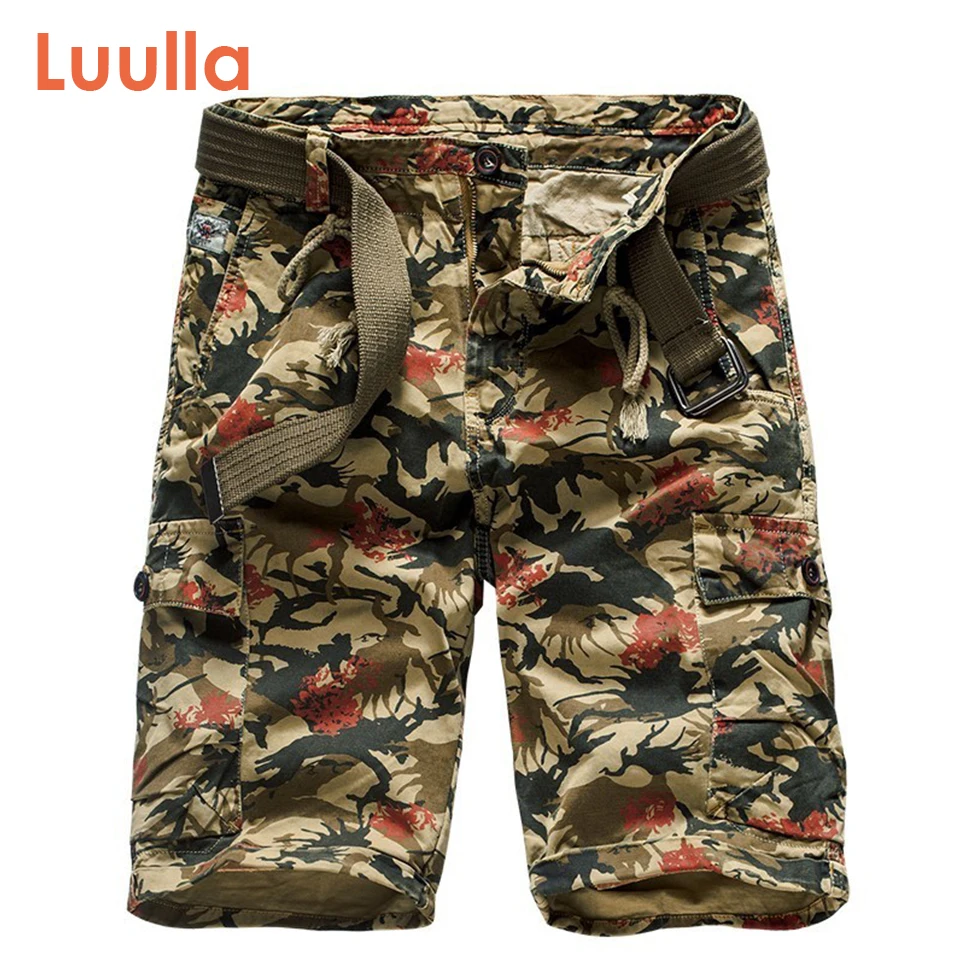 Luulla Men Summer New Cotton Shorts Pants Men Casual Loose Patchwork Camouflage Printing Beach Cargo Shorts Roupa Masculina Men