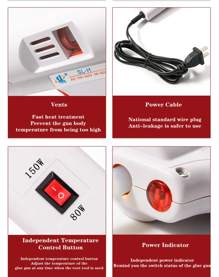 80W/150W Hot Melt Kleber Gun Smart Einstellbar Temperatur Kupfer Düse Heizung Maulkorb Durchmesser 11mm Industrie pistolen Reparatur Werkzeug – Detail 9