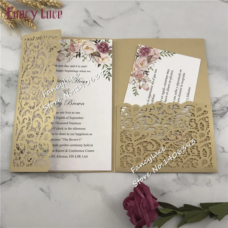 

50pcs 2019 Wedding Invitations Cards Laser Cut Wedding Party Cards, Elegent Wedding Favors and Gift Card Paper RSVP cards