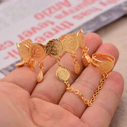New Coin Gold Color Bangles Baby/Child with Ring Middle Eastern Jewelry Muslim Islamic Bracelets Wholesale Coins Money Sign