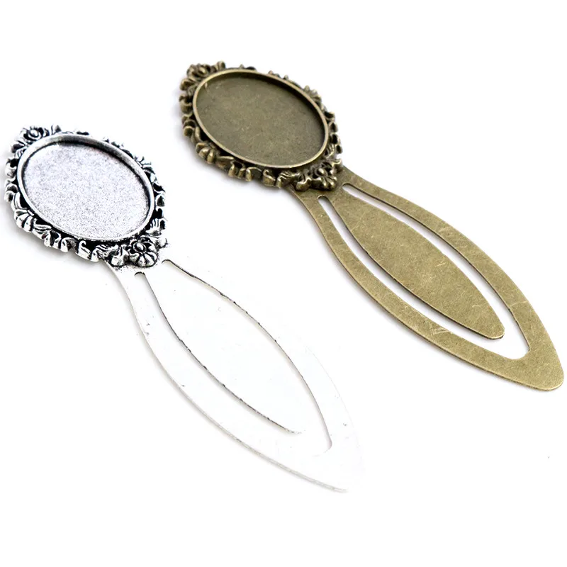 

New Fashion 2pcs 18x25mm Inner Size Antique Silver Plated Bronze Simple Style Handmade Bookmark Cabochon Base Cameo Setting