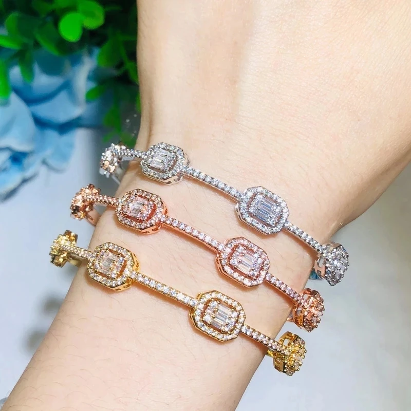 CWWZircons Luxury Stackable Statement Gold Bangle for Women Wedding Cubic Zircon Crystal CZ Dubai Silver Plated Bracelets BG041