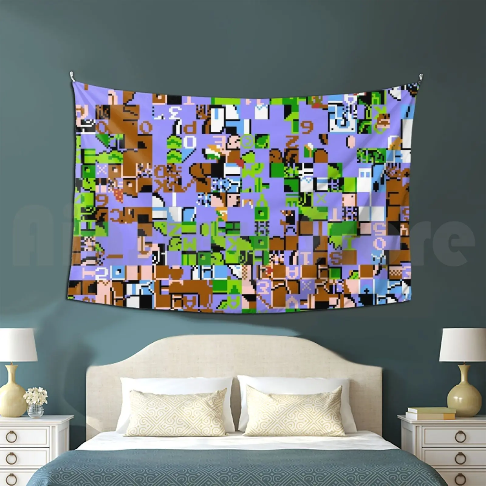 World 1-1 Tapestry Living Room Bedroom 3140 Pixel Art Glitch 8bit Pixel Geek Games Nes Pixelart