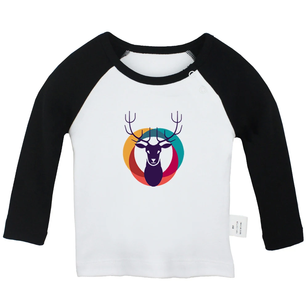 

Christmas Reindeer Retro Elk Deer Beautiful Colorful Deer Newborn Baby T-shirts Toddler Graphic Raglan Long Sleeve Tee Tops