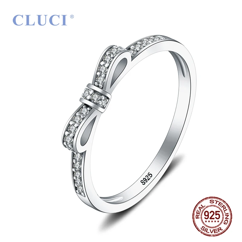 CLUCI Carino 925 Sterling Silver Bowknot Donne Festa Anello di Nozze Gioielli di Alta Qualità Argento 925 Regalo Anello di Zircone DR1006SB