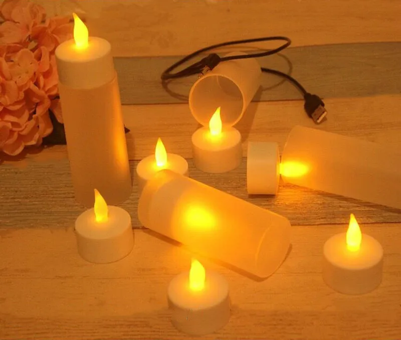 USB powered Led Rechargeable Electronic Bougie Decorative tealight Led candle Light Christmas Flickering Home Party Decor-AMBER