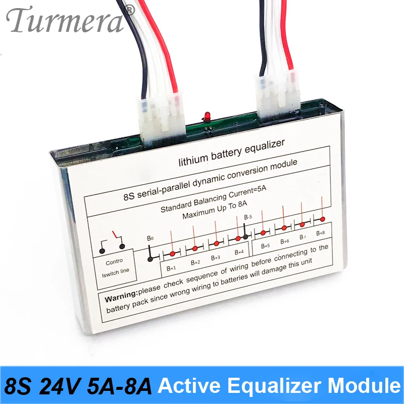 

Turmera 8S 24V 5A 8A Active Equalizer Module for 3.2V 100Ah 280Ah 310Ah Lifepo4 Battery and 3.7V 18650 Lithium Battery Pack Use