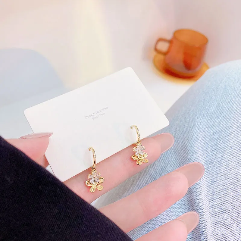Ins Double Layer Metal Earrings 14k Real Gold Plating Simple Flower Trendy Earrings Jewelry for Women Exquisite Pendant
