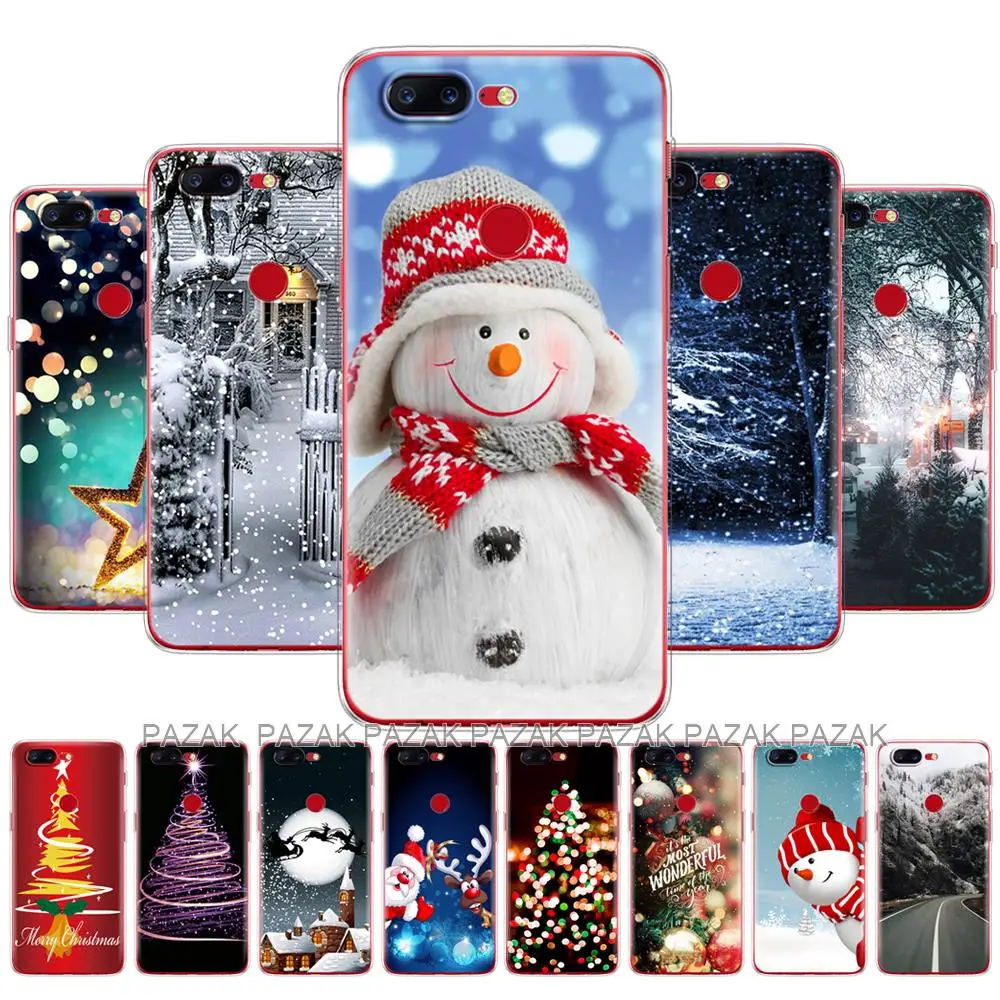 For Oneplus 5T 5 3 Case Back Phone Cover For One Plus 5T 5 3 Silicon Soft TPU Coque Bumper winter christmas snow tree new year